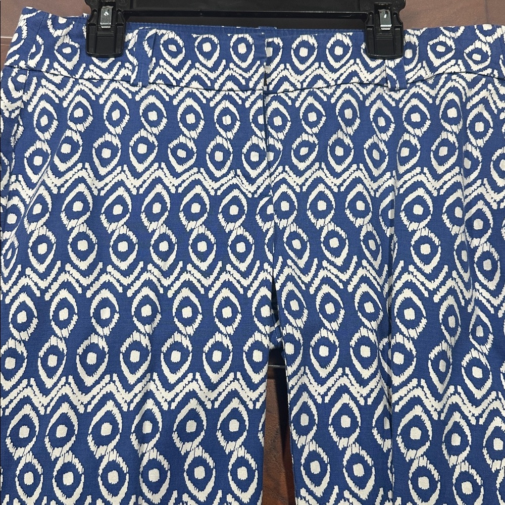 Ann Taylor Womens Carnegie Crop Pants‎ Blue Geometric Mid Rise Skinny Size 0